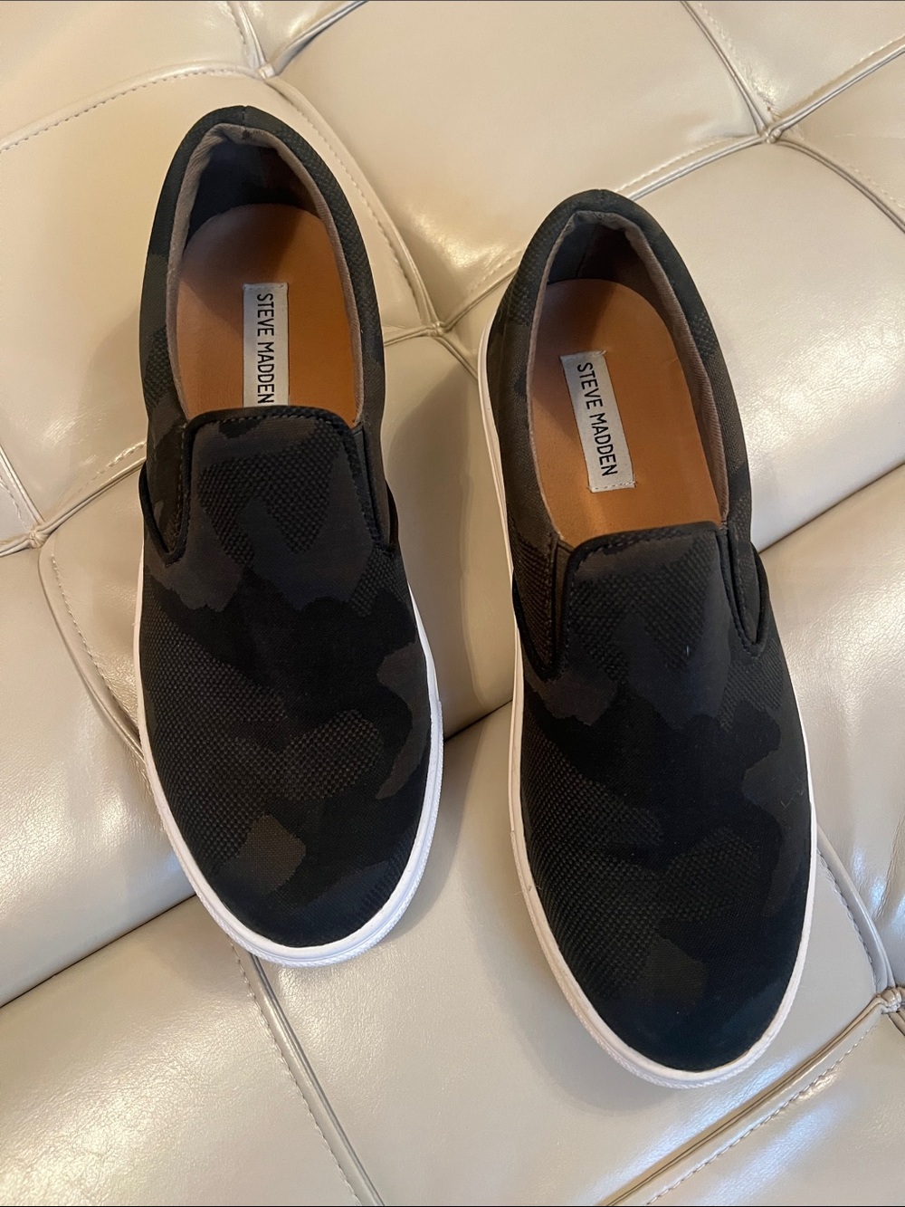 Steve Madden Black Camouflage Slip-On Sneakers